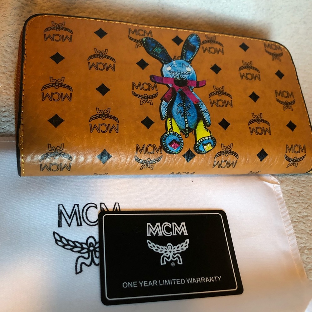 MCM zip around rabbit wallet in Cognac color